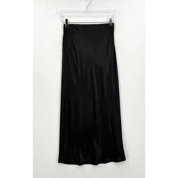 ENZA COSTA Satin Bias Cut Skirt Womens Small 1 Black Midi Pull on Slip Maxi NWOT - Picture 4 of 16